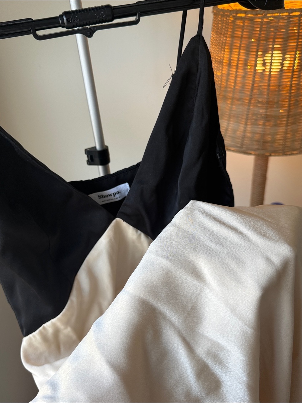 Showpo Two-Tone Satin Slip Dress in Black and Cream - Picture 4 of 6